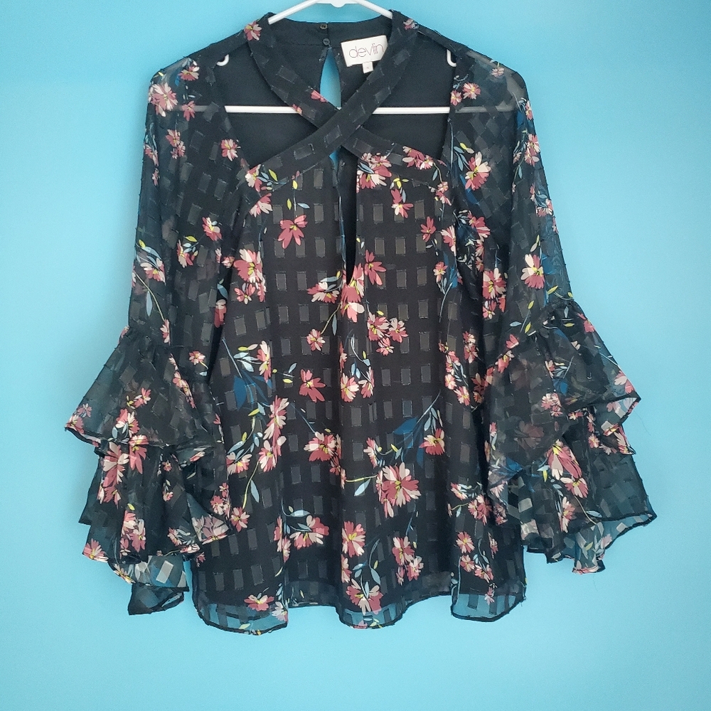 Devlin Blouse Size Small Black Floral